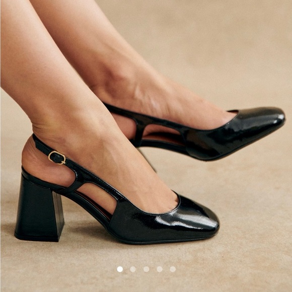 Sezane Shoes - Sezane Black Patent Slingback Block Heel Pumps